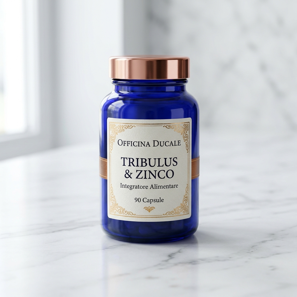Flacone in vetro blu cobalto di OFFICINA DUCALE TRIBULUS & ZINCO da 90 capsule